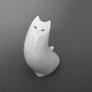 Abstract Ceramic Gray Cat Figurine by Ask Cute Face